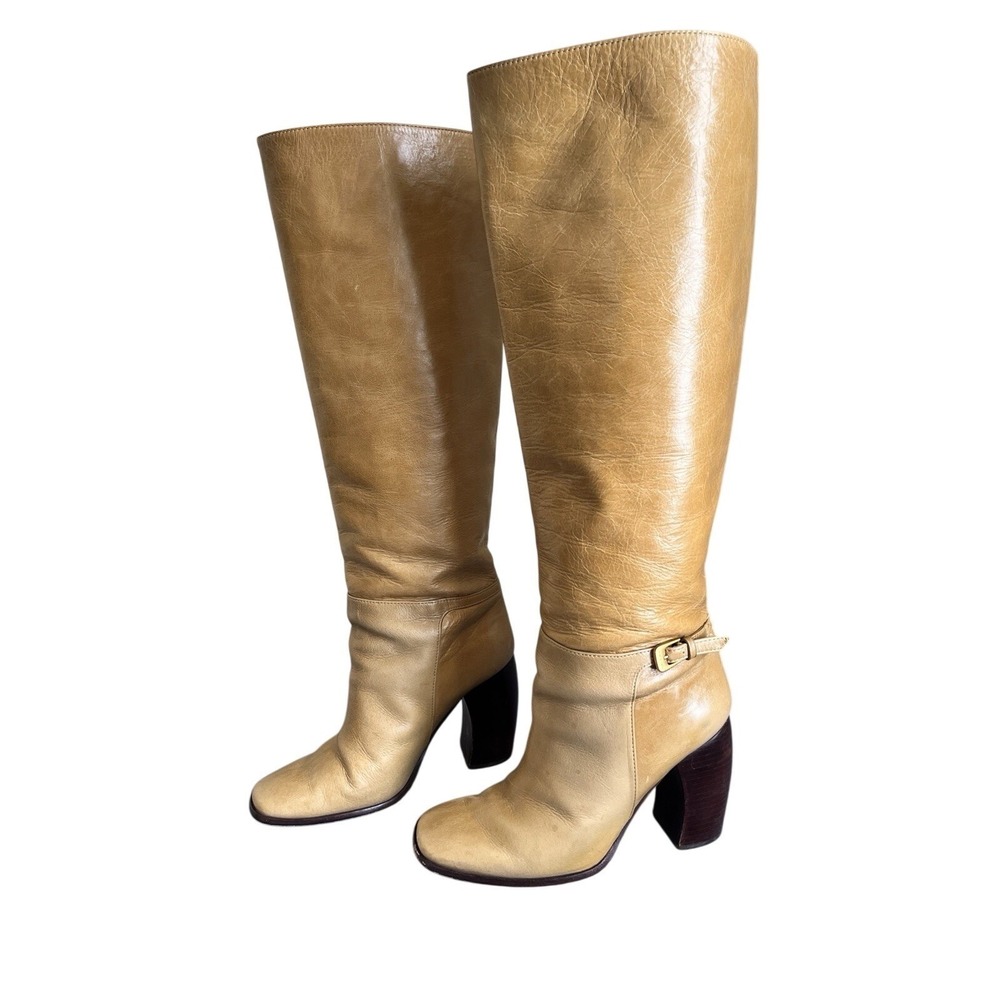 Tory Burch Banana Heel Knee‎ High Riding Leather Boots Butterscotch 6.5